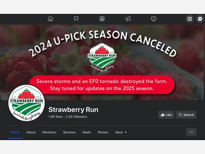 Strawberry Run Farm's Season Cancelled Due to May 7th Tornado