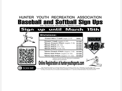 Hunter Baseball and Softball signups are live. 